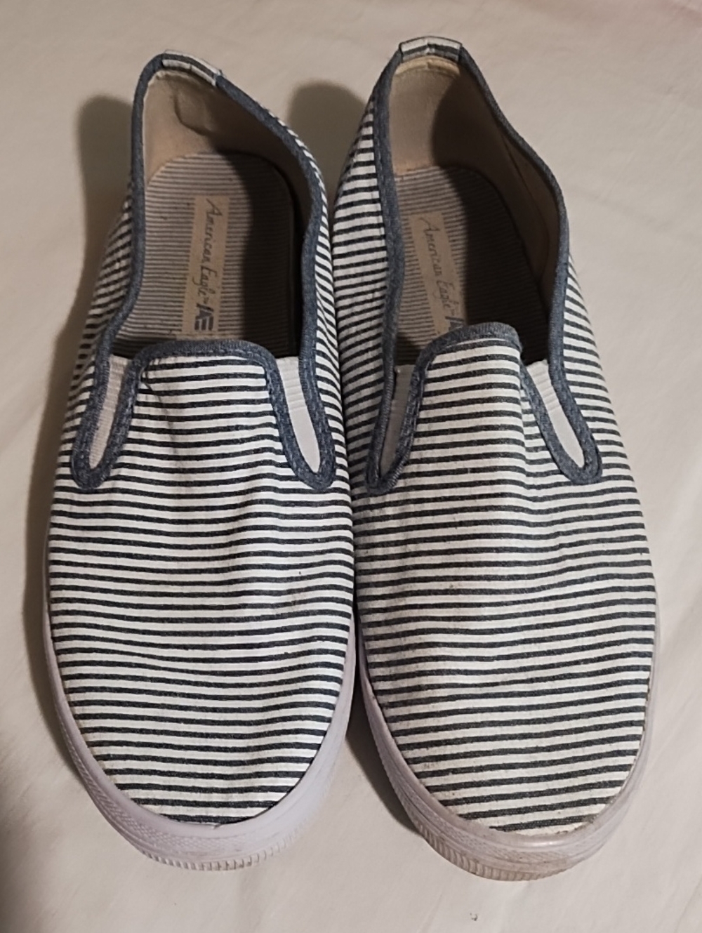 American Age Blue and White Striped Slip-Ons Size 8.5.